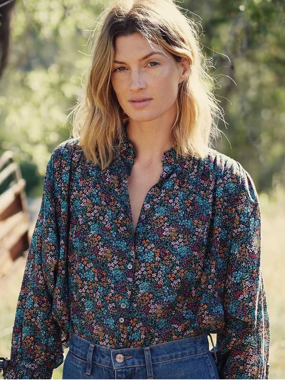 Doen size small Floral Button-Front Women’s Top - Dark Teal Floral